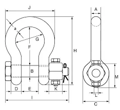 Bow Shackle Nut Bolt Type Tech Drawing