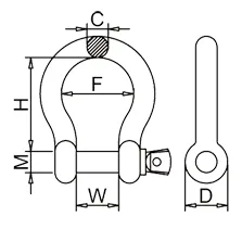 Bow Shackle Screw Pin Type Tech Drawing
