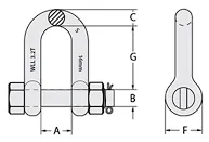 Dee Shackle Nut Bolt Type Tech Drawing